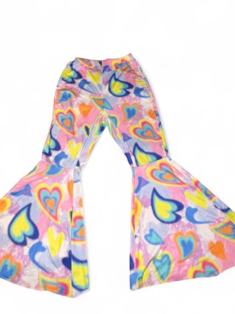 SHEIN Pink Multi Heart-Print Bell Bottom Leggings